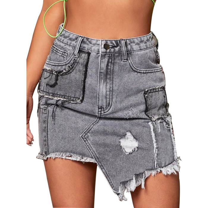 Fashionable jeans skirt with holes and buttocks