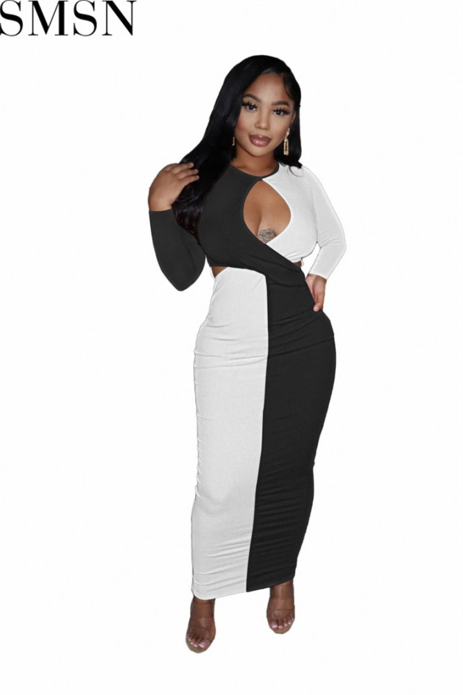 Plus Size Dress Amazon new autumn winter assorted colors thread hollow waist sexy long dress