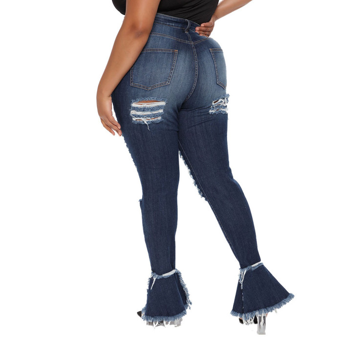 Fashion hole stitching micro flared pants