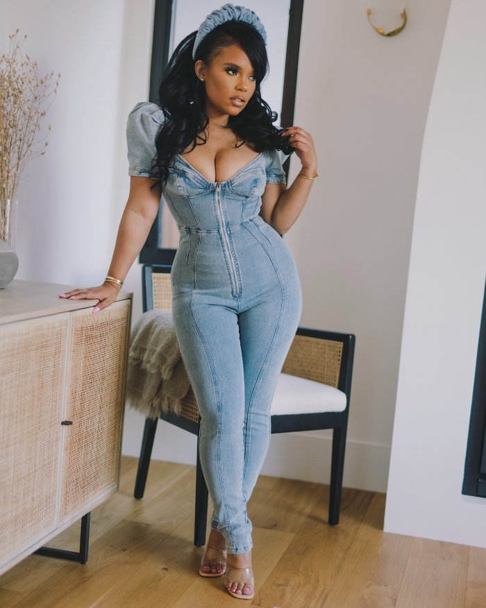 Fashion slim bubble sleeve Jumpsuit jeans