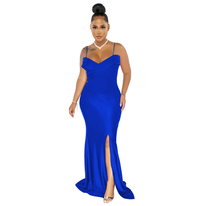 Plus Size Dress European and American fashion women wear suspender pleated wrapped chest solid color dress