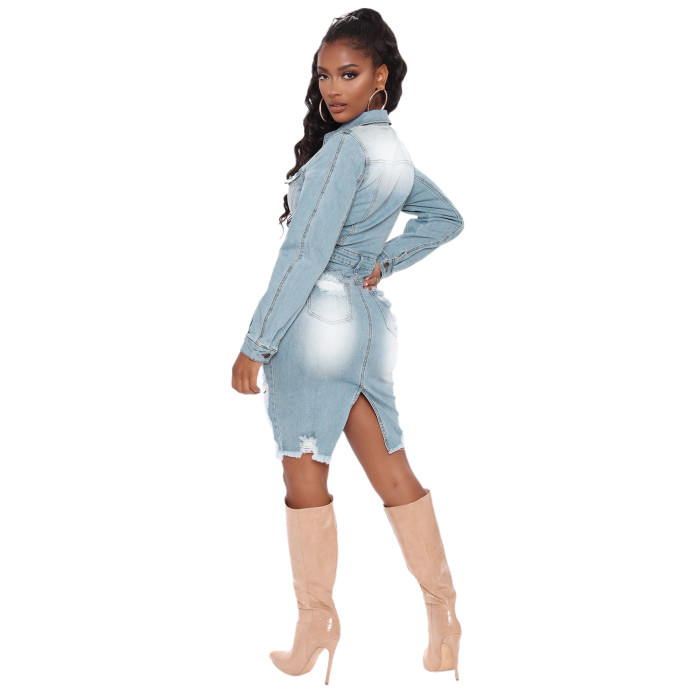 Fashion ripped denim dress