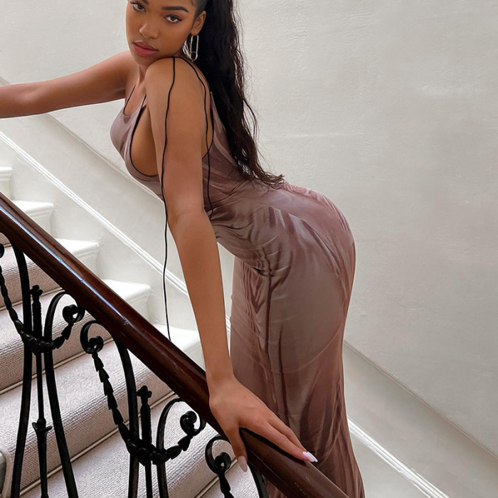 Fashion Printed Fit Light Mature Long Dress Suspender Backless Dress Women'S Clothes