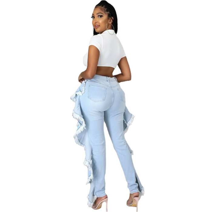 Tassels wash holes slim sexy jeans