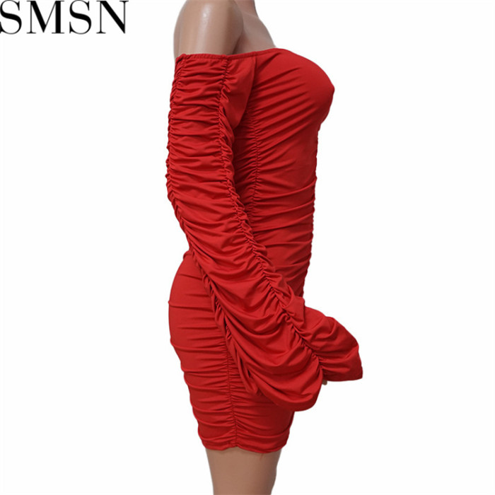 Plus Size Dress European and American style dress Amazon hot solid color draped dress