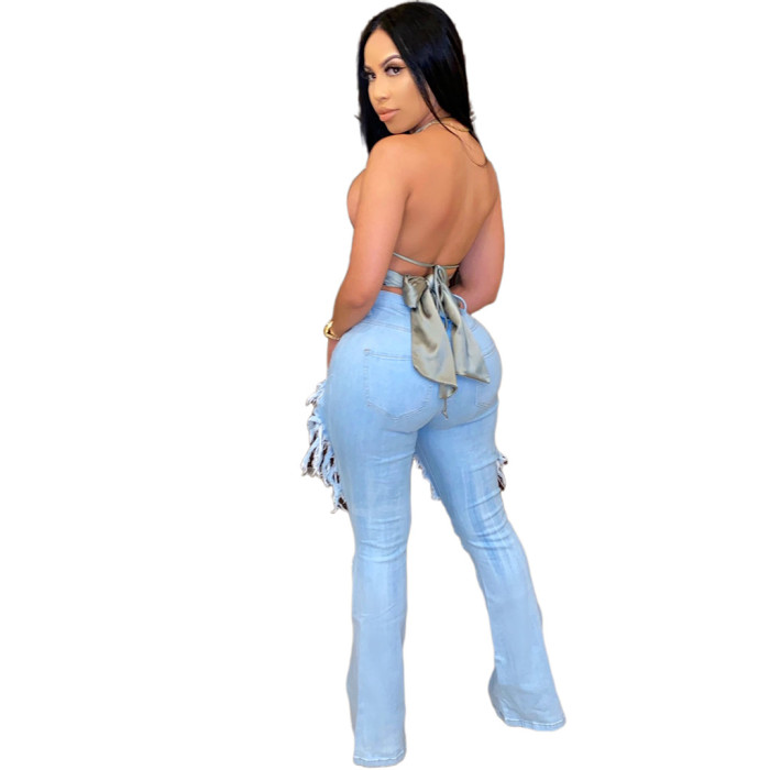 Fashion splicing jeans flared pants