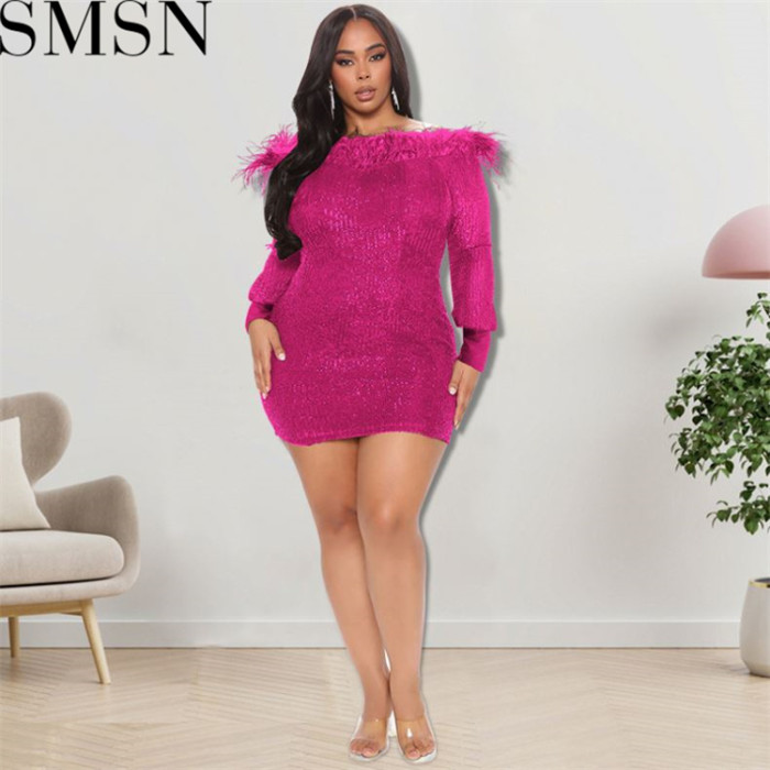 Plus Size Dress European and American plus size women clothes autumn new long sleeve special piece dress