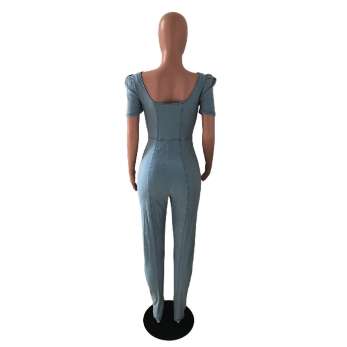Fashion slim bubble sleeve Jumpsuit jeans