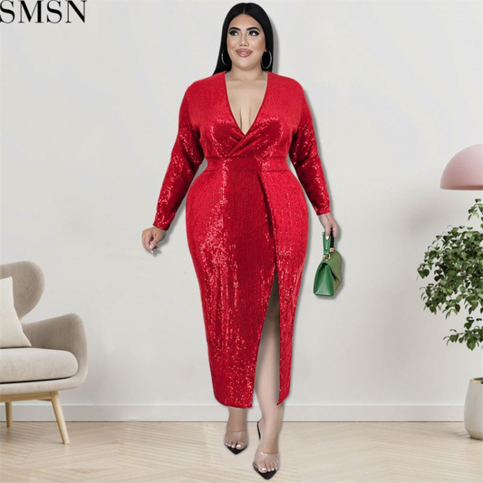 Plus Size Dress fall women clothing wholesale Velvet Bottom embroidered sequined dress