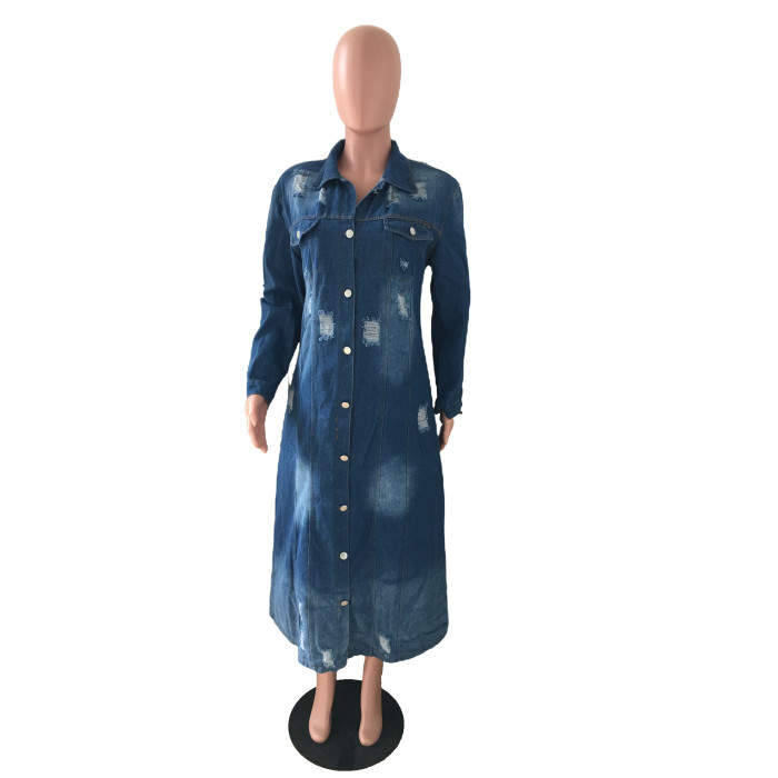 New denim long Cape hole dress