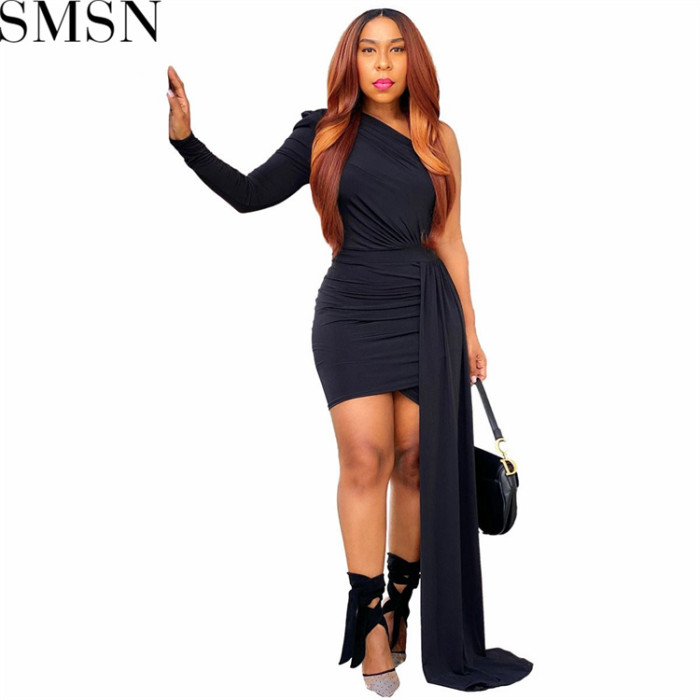 Elegant Dresses 2022 fashion casual oblique shoulder irregular solid color dress Party evening dress