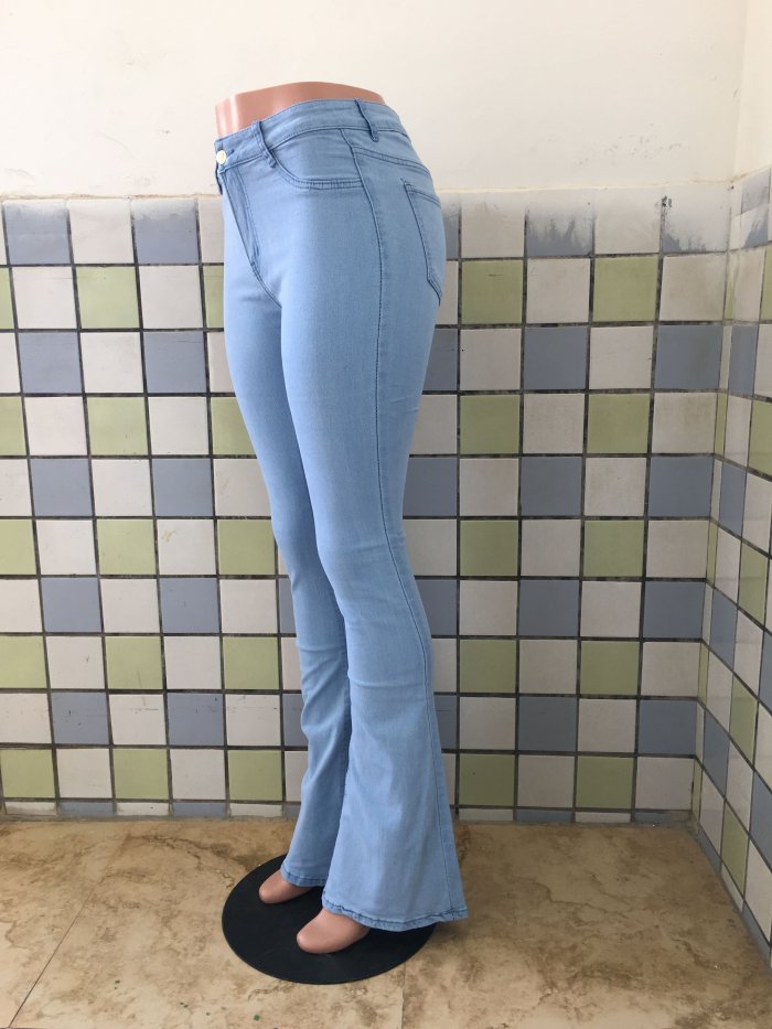 Denim high waist leg flared trousers