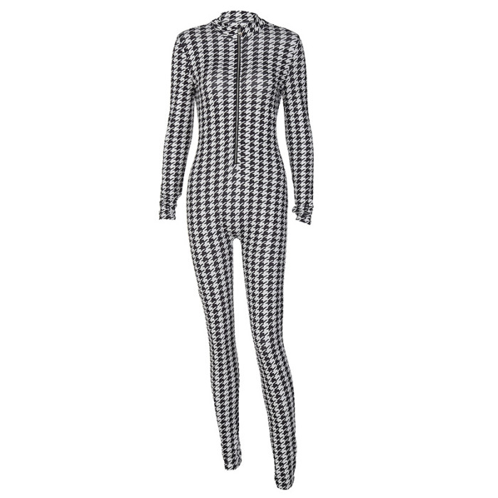 Women clothing 2120 autumn fashion print slimming plaid sports yoga one piece wholesale jumpsuits