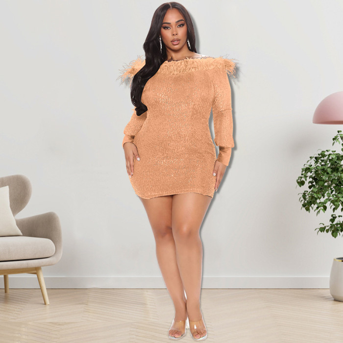 Plus Size Dress European and American plus size women clothes autumn new long sleeve special piece dress