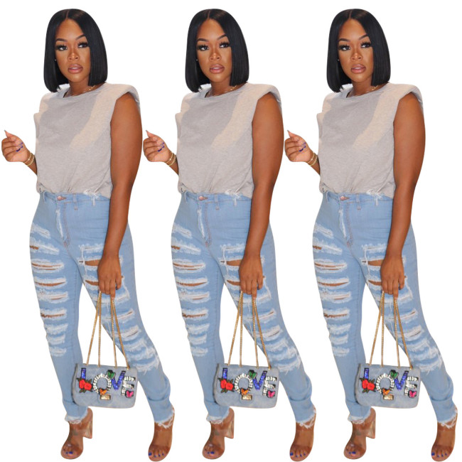 Casual fashion washed torn jeans