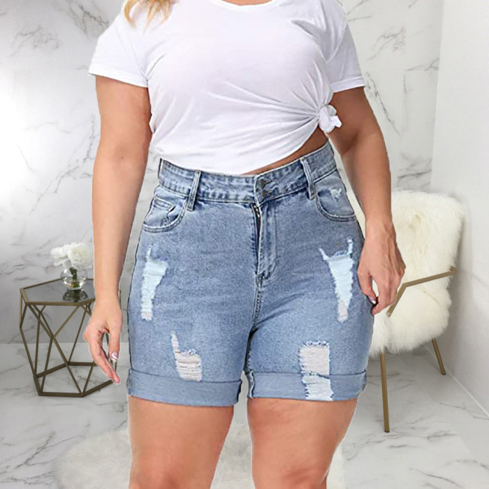 Fashion hand worn denim straight pants