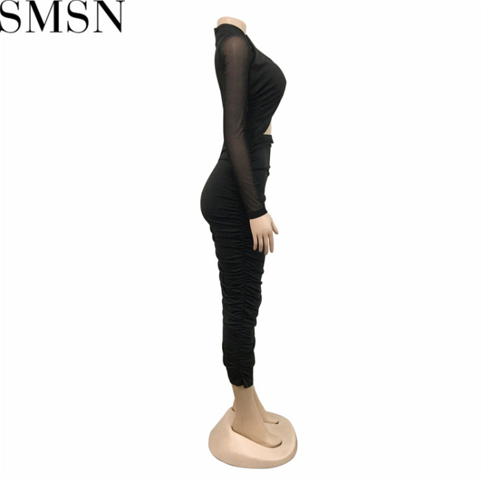 Plus Size Dress Amazon Fashion Women Mesh Long Sleeve Solid Color Wrapped Chest Navel Dress