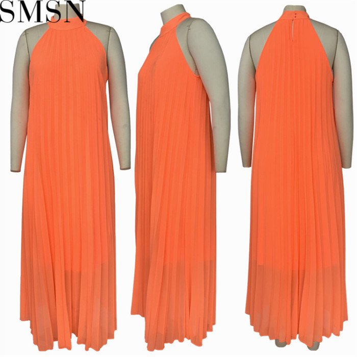Casual Dress large size fashion pleated loose temperament sleeveless dress for women