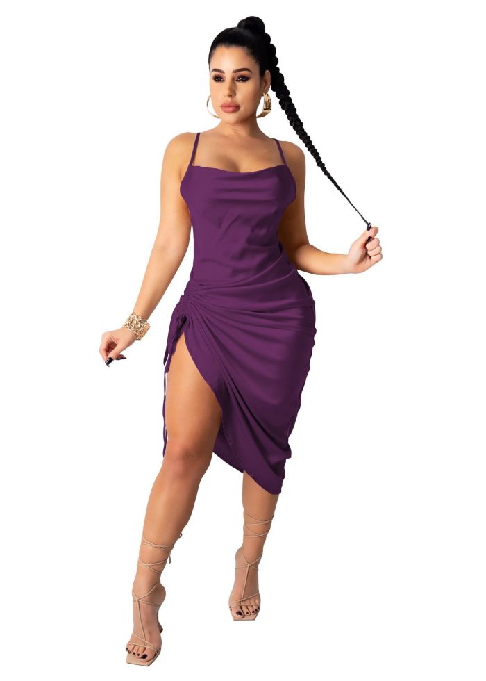 Plus Size Dress 2022 Amazon European and American Summer Solid Color Sexy Dress