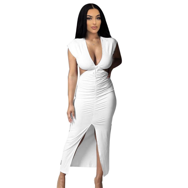 Casual Dress Amazon fashion midriff outfit split Sexy Slim fit pleated dress