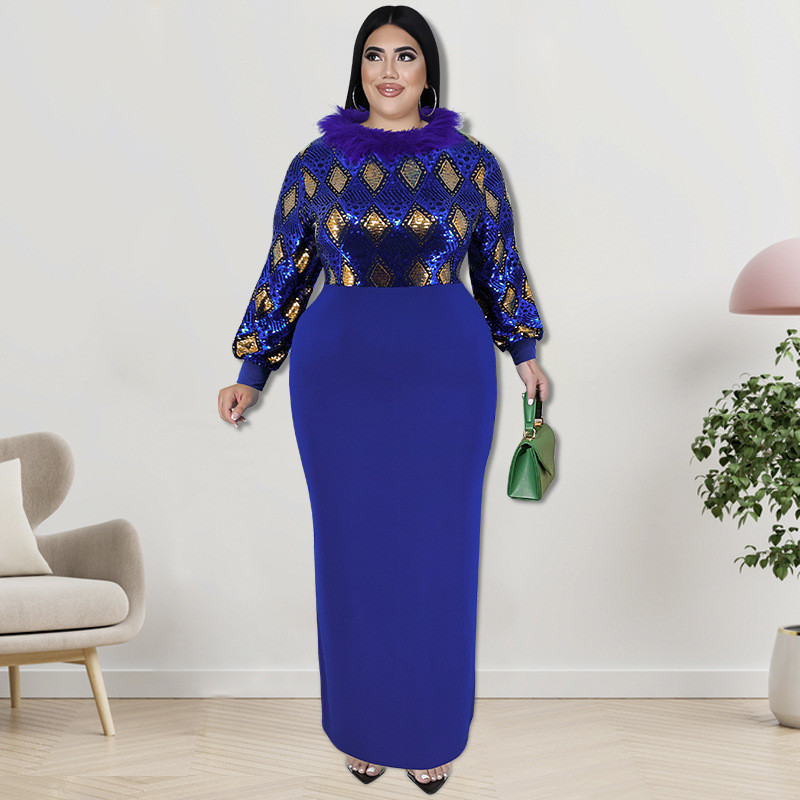 Plus Size Dress wholesale supply long sleeve front beaded dress
