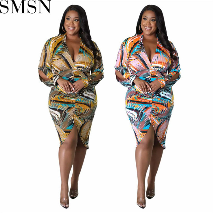 Plus Size Dress Amazon fashion v neck floral print slit pleated hollow sleeve dress