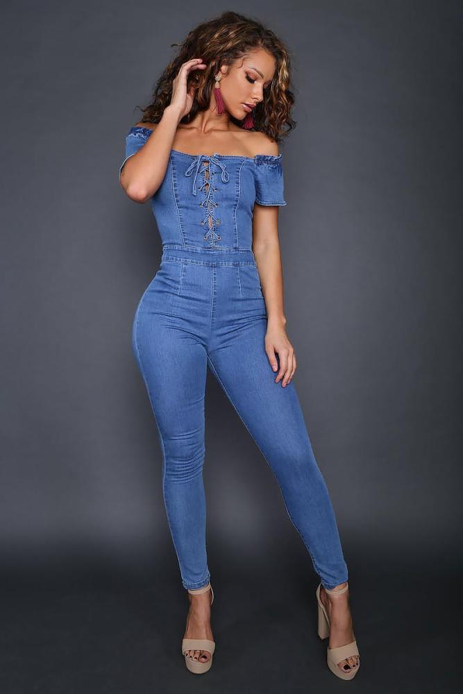 Fashion corns strap sexy denim Jumpsuit