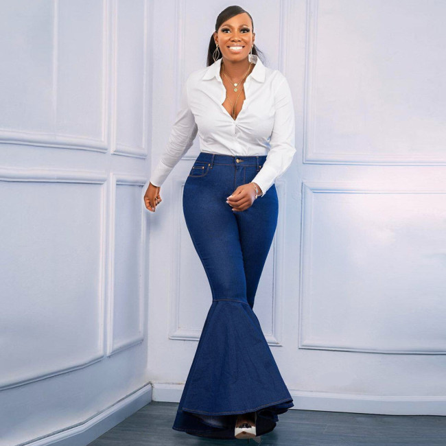 Slim denim wide leg pants