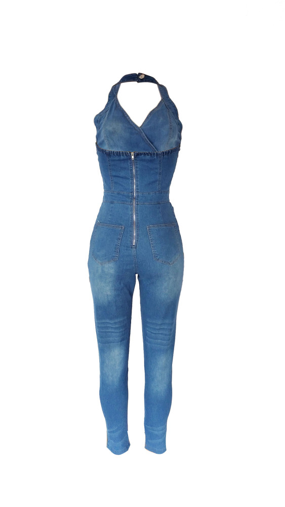 Denim slim neck Jumpsuit