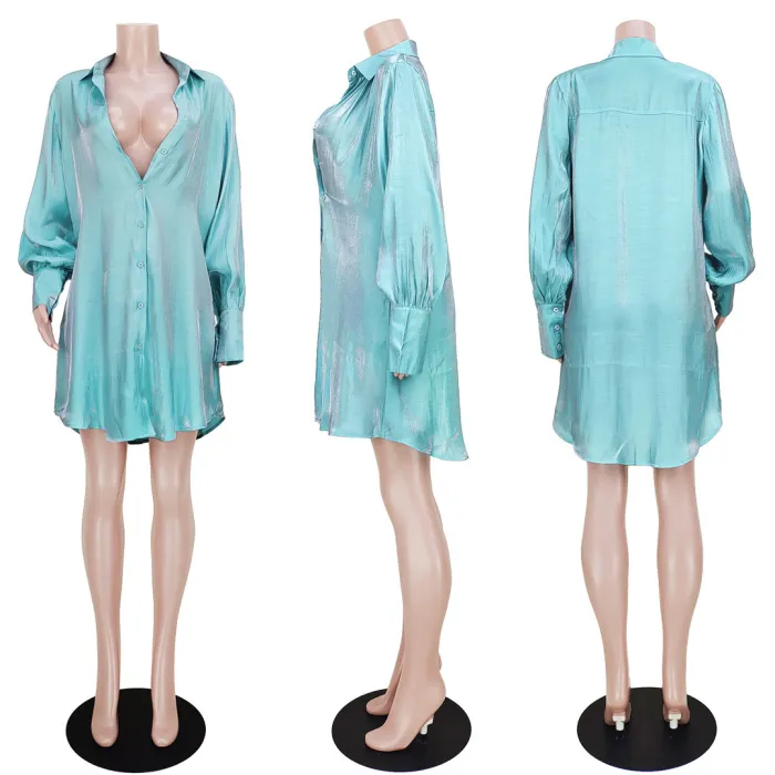 Solid Flash Comfortable Loose Fit Long Shirt Dress
