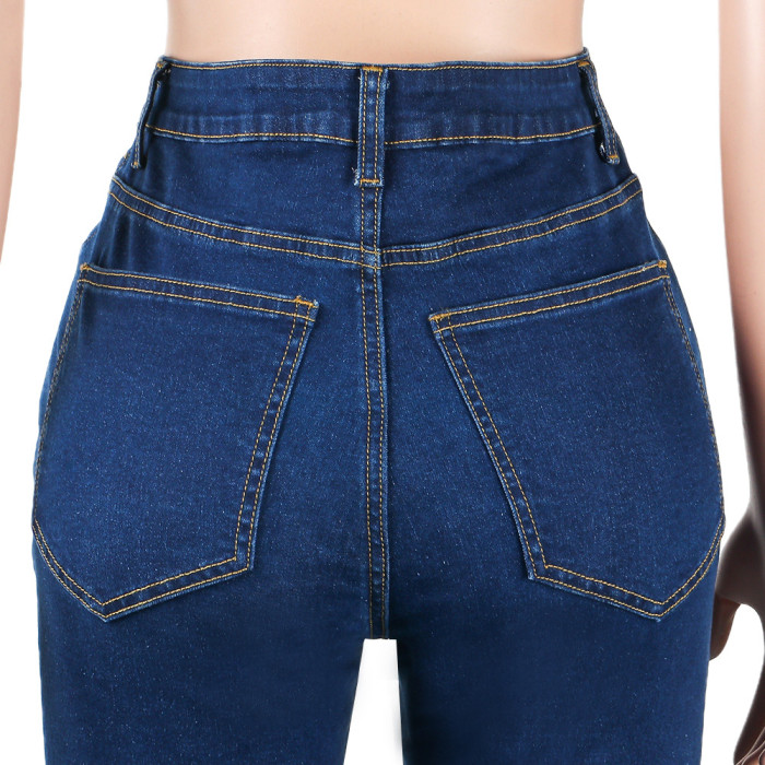 Slim denim wide leg pants