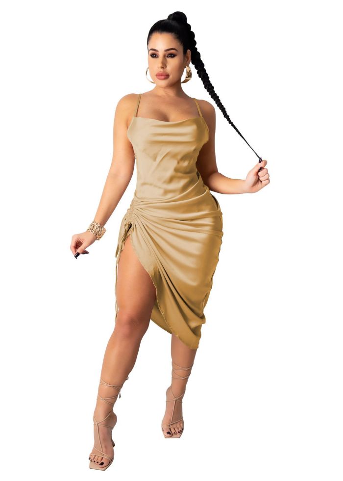 Plus Size Dress 2022 Amazon European and American Summer Solid Color Sexy Dress