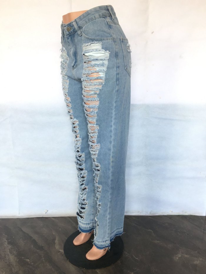 Sexy Oversized Micro Stretch Perforated Micro Flare Jeans