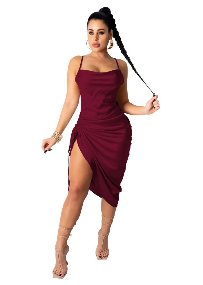 Plus Size Dress 2022 Amazon European and American Summer Solid Color Sexy Dress