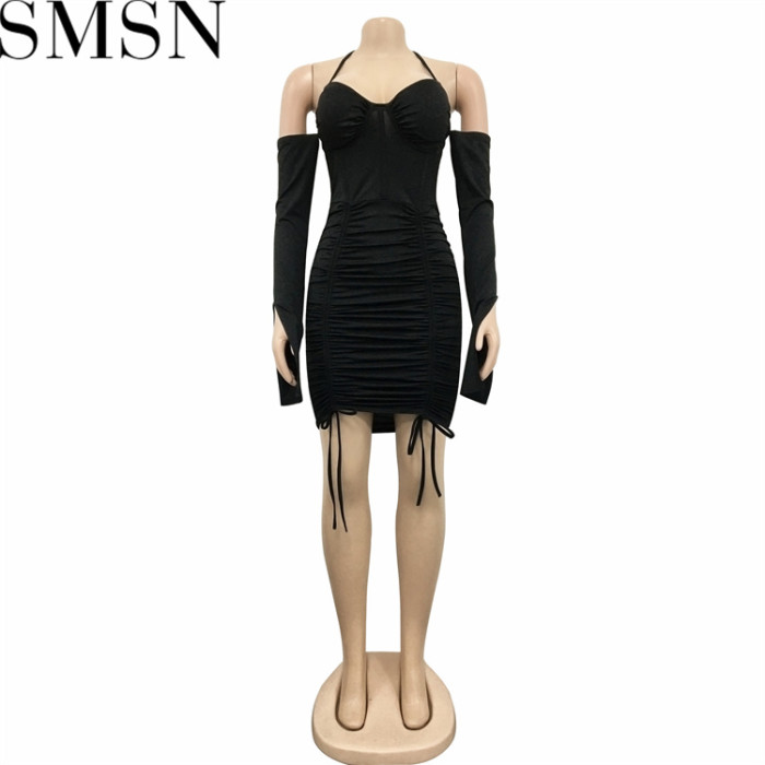 Plus Size Dress Amazon European and American fashion women lace up long sleeve skirt dress