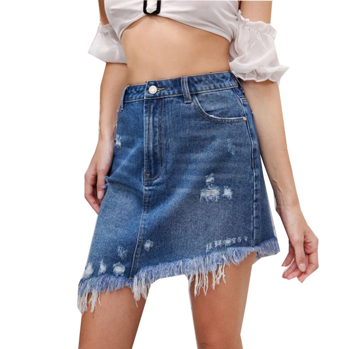 Fashion hole bag hip irregular elastic skirt