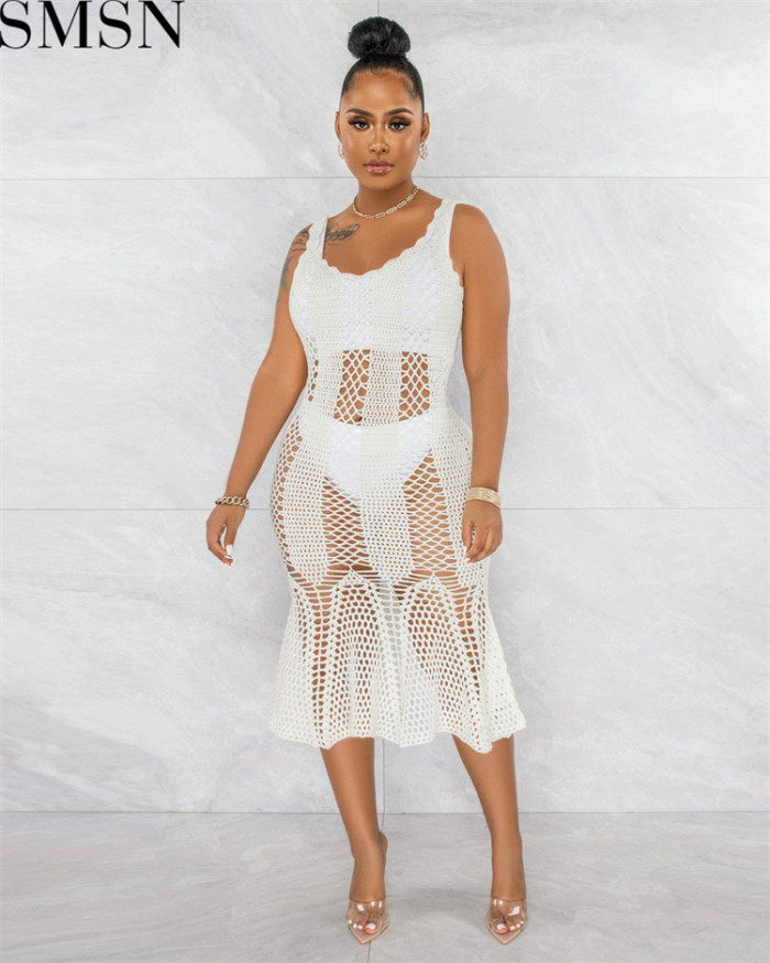 Fashion women dress Amazon Ins Style Sexy Cutout Strap Blouse Hand Crochet Knitted Dress