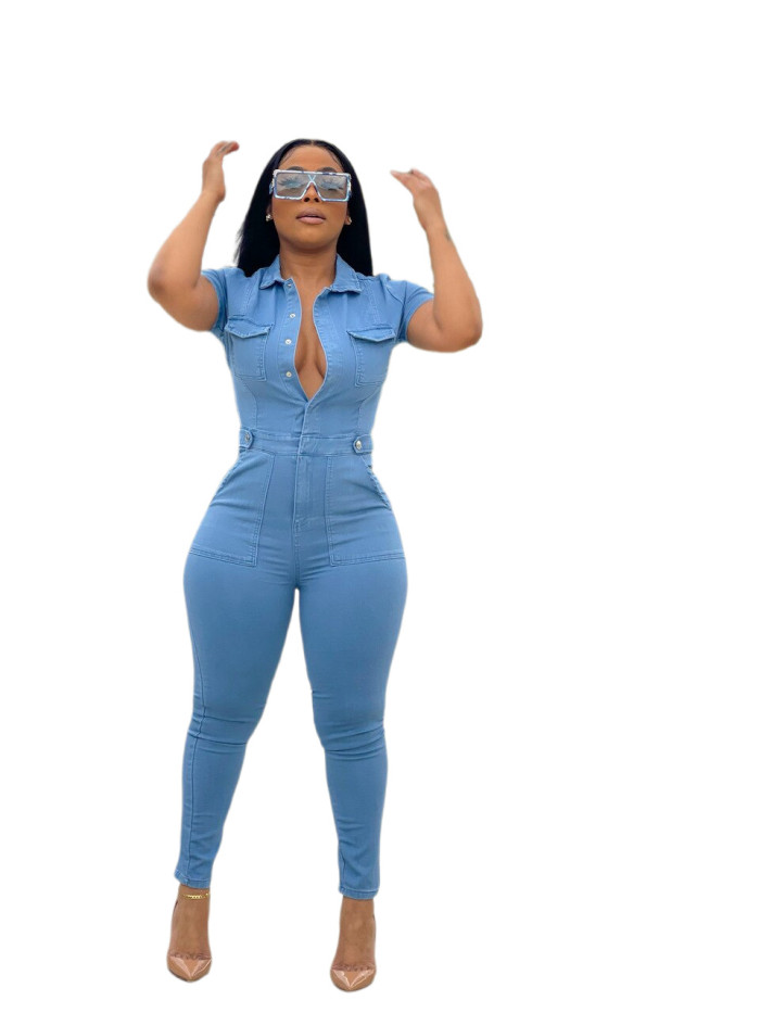 Casual fashion denim slim Jumpsuit