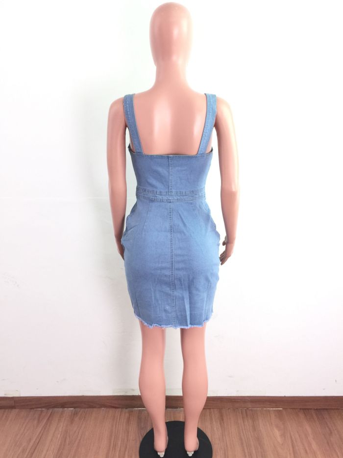 Sexy denim dress with halter