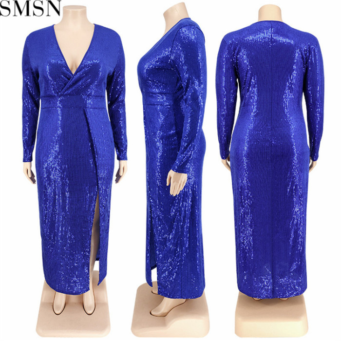 Plus Size Dress fall women clothing wholesale Velvet Bottom embroidered sequined dress