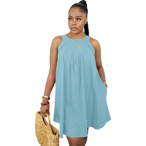 Plus Size Dress wholesale summer new solid color sleeveless cotton with pocket loose dress