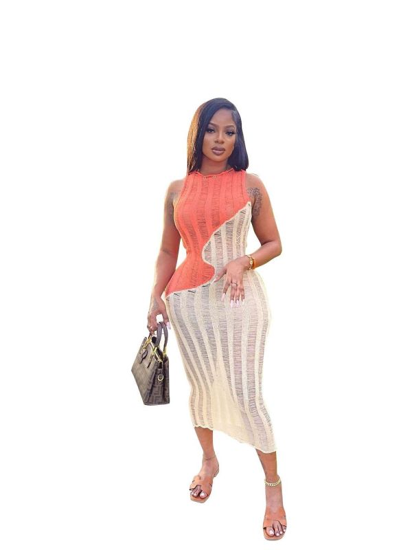 Women'S Sleeveless Panel Knit Beach Dress