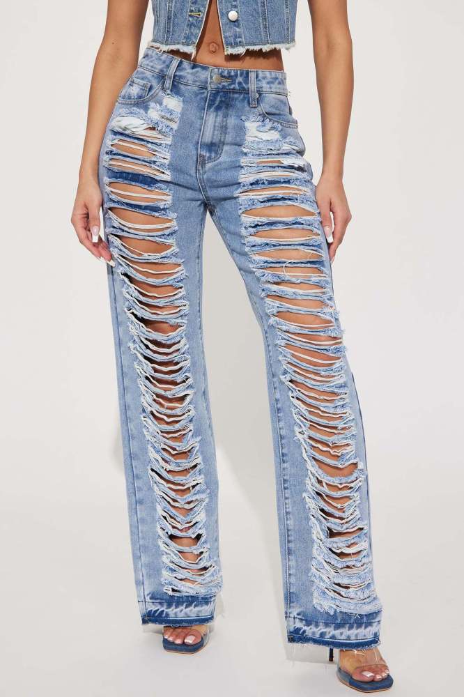 Sexy Oversized Micro Stretch Perforated Micro Flare Jeans