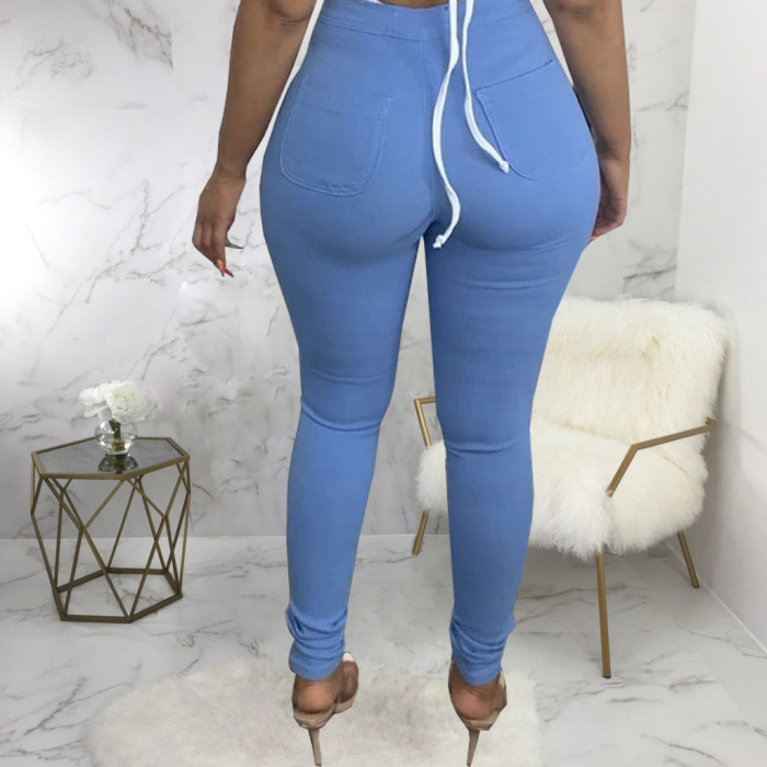 Washed slim elastic denim Leggings