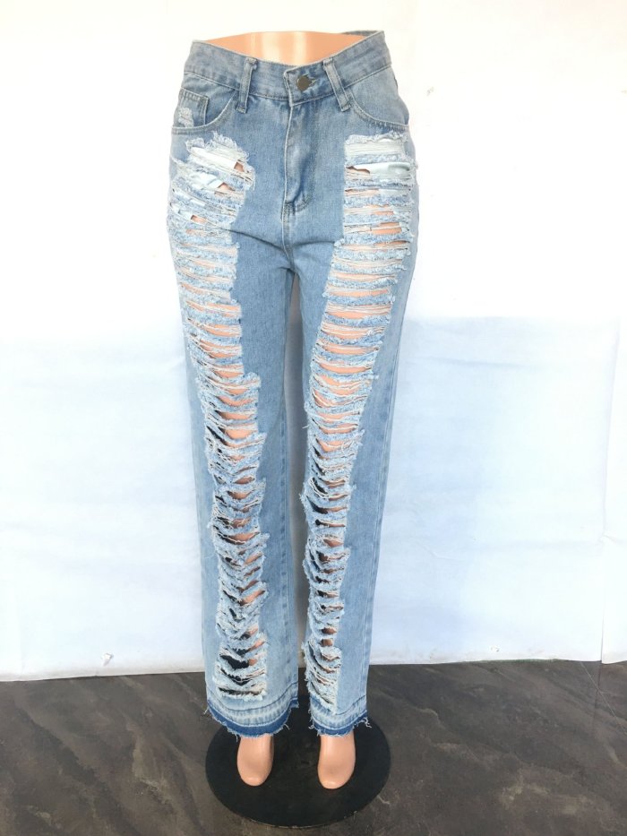 Sexy Oversized Micro Stretch Perforated Micro Flare Jeans