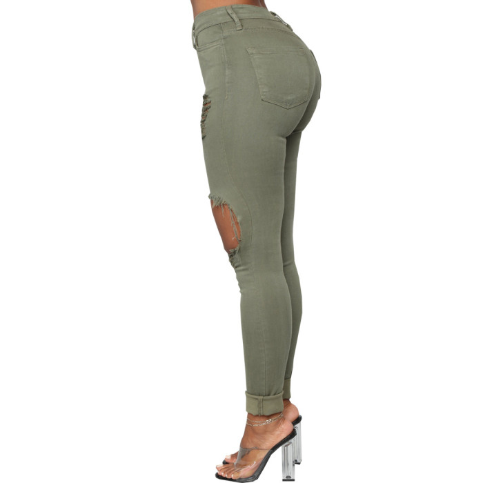 Fashion high waist denim hole tights