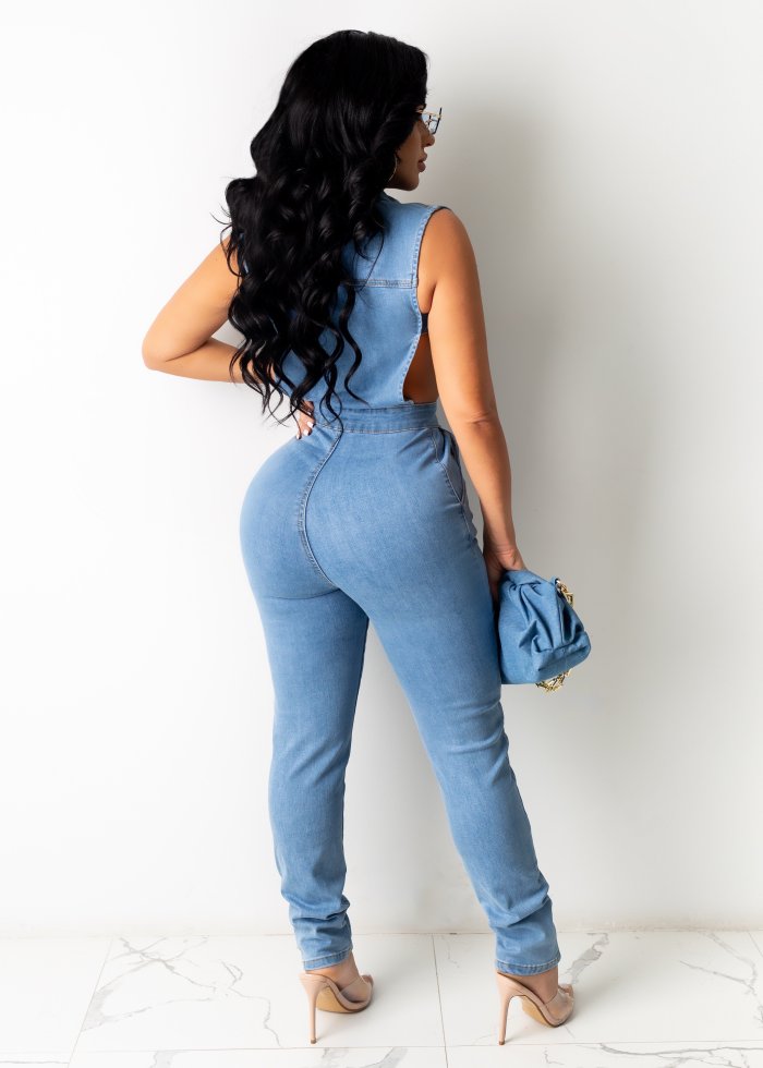 Fashion denim slim Jumpsuit