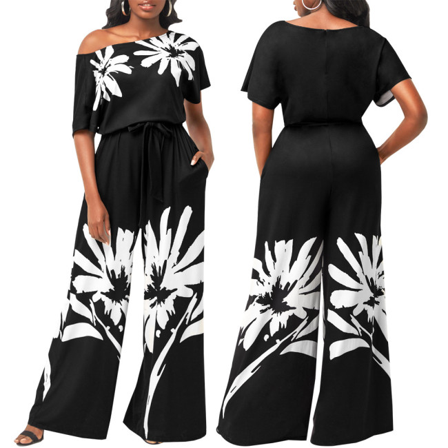 Sexy fashion digital printed short sleeve jumpsuit