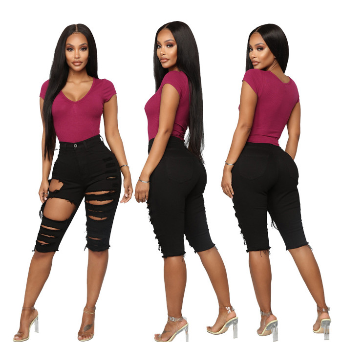 Fashionable high waist washed jeans