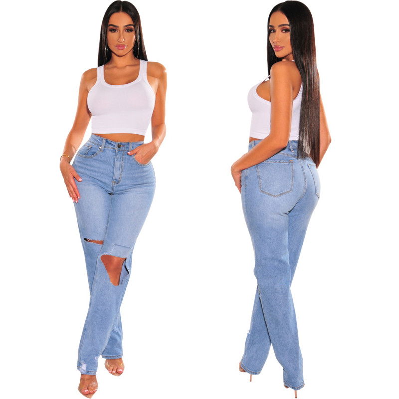 Fashionable slim fit and versatile distressed stretch jeans
